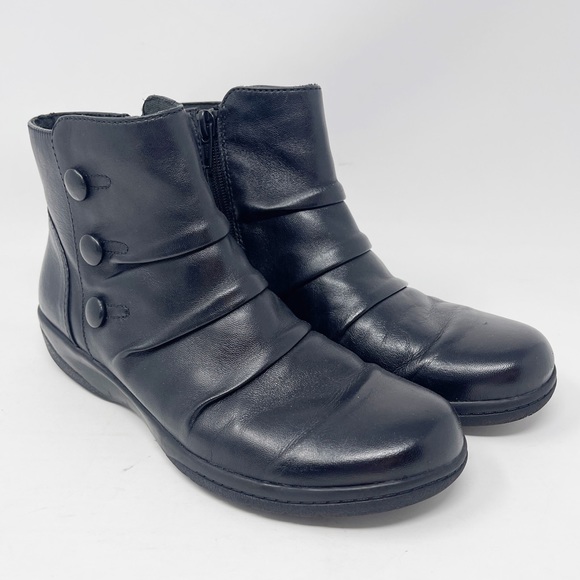 Clarks Shoes - Clarks Black Leather Zip Ankle Boots Booties Women’s 5.5 Cheyn Anne Button 5 1/2